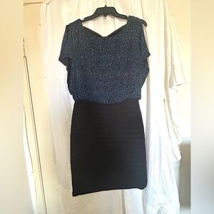 Navy Sparkle Blouson Mini Dress with Black Skirt
